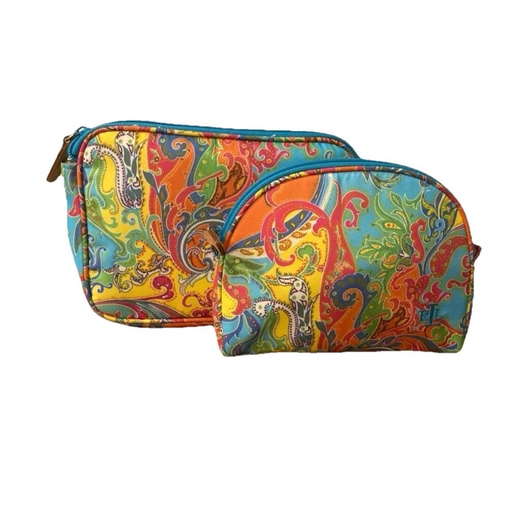 Lauren Ralph Lauren 2pc‎ Cosmetic Bag Set Paisley Multicolor Travel Pouches - Picture 3 of 5